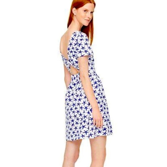 KATE SPADE BROOME STREET SOFT COTTON STARFISH NAUTICAL BLUE WHITE DRESS SMALL - Picture 1 of 9